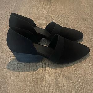 Eileen Fisher Black Suede Wedge Mules Size 9.5 | Slip-On Dress Work Shoes